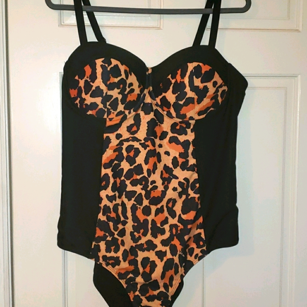 Plus Leopard Print Push Up One Piece Swimsuit